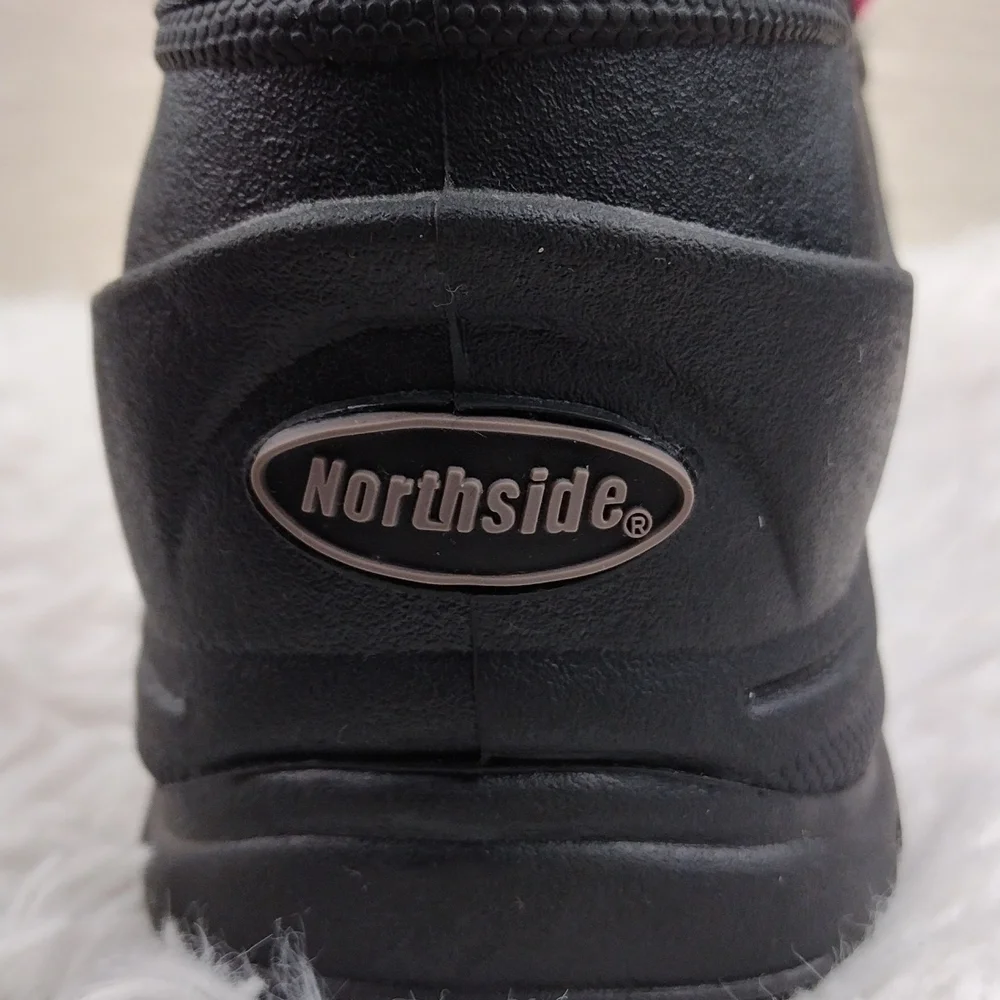 Northside Thermopile Black Pink Plaid Upper Zipper Front Step In Snow Boot Shoe